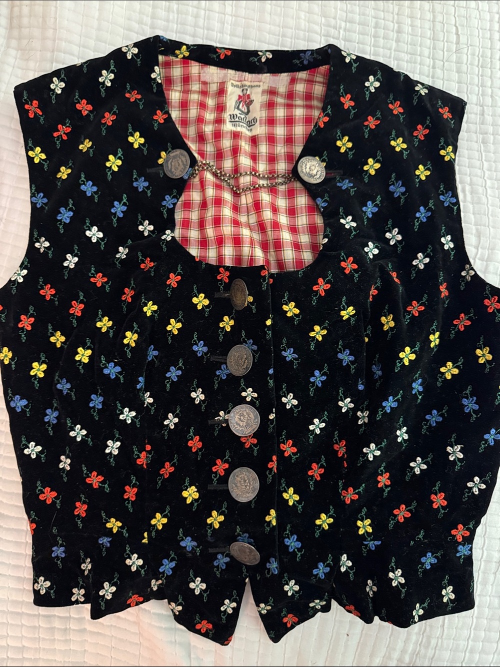 Vintage Black Embroidered Floral Vest with Multicolor Flowers